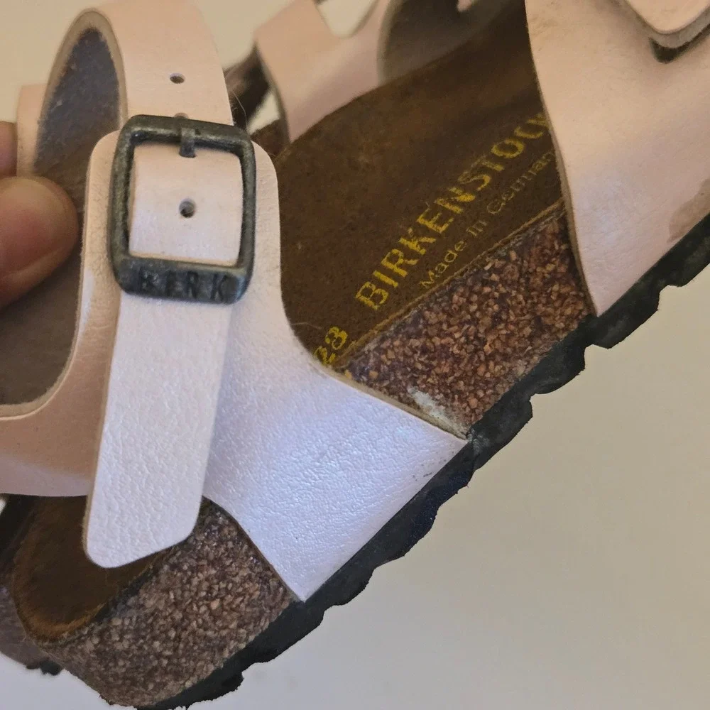 Birkenstock Rio Kids Pink Pearl Sandals Ankle Strap Cork Footbed Size 28 C10